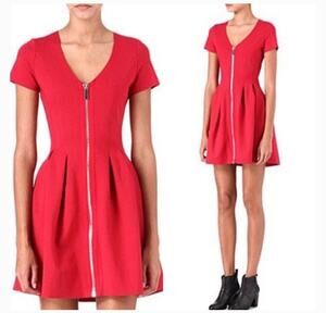 Maje Red Fit & Flare Cocktail Dress Size 1 (S) scuba front zipper pockets